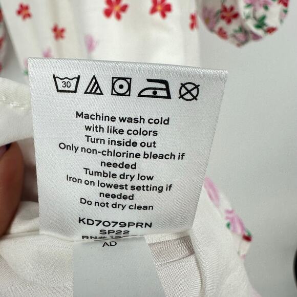 Draper James Floral Midi Dress Size S Smocked Puff Sleeve Linen Blend White Boho - Picture 5 of 14